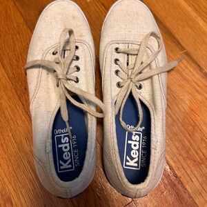 Keds Beige Canvas Lace-Up Sneakers